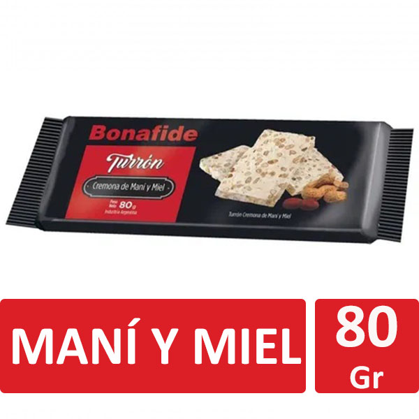 BONAFIDE TURRON MANI Y MIEL X80G