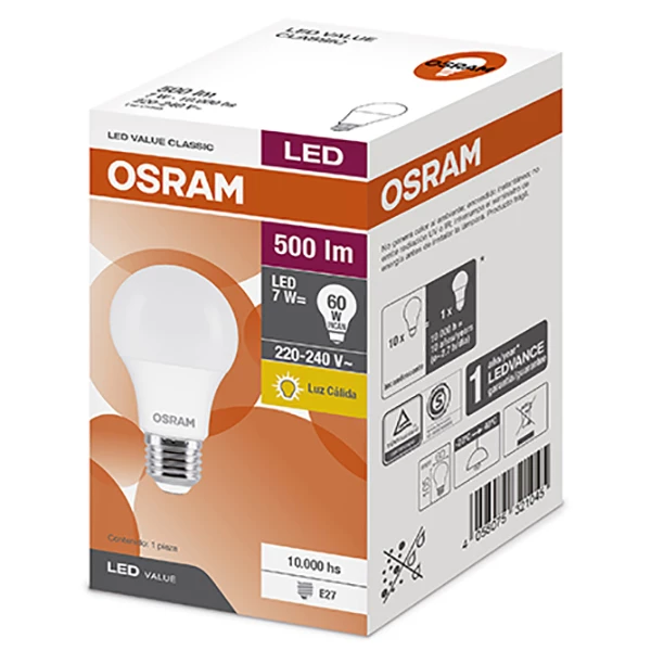 OSRAM LAMP.LED VALUE 7W CALIDO